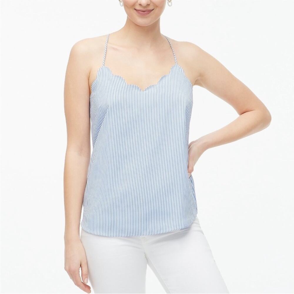 New J Crew Size 2 Striped Scalloped Cami Top L8679 Banker Blue NWT Shirt Summer